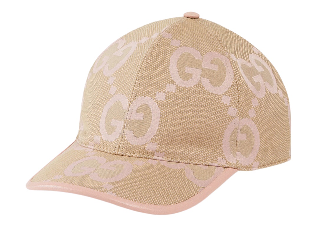 Pre-owned Gucci Jumbo Gg Baseball Hat Beige/light Pink