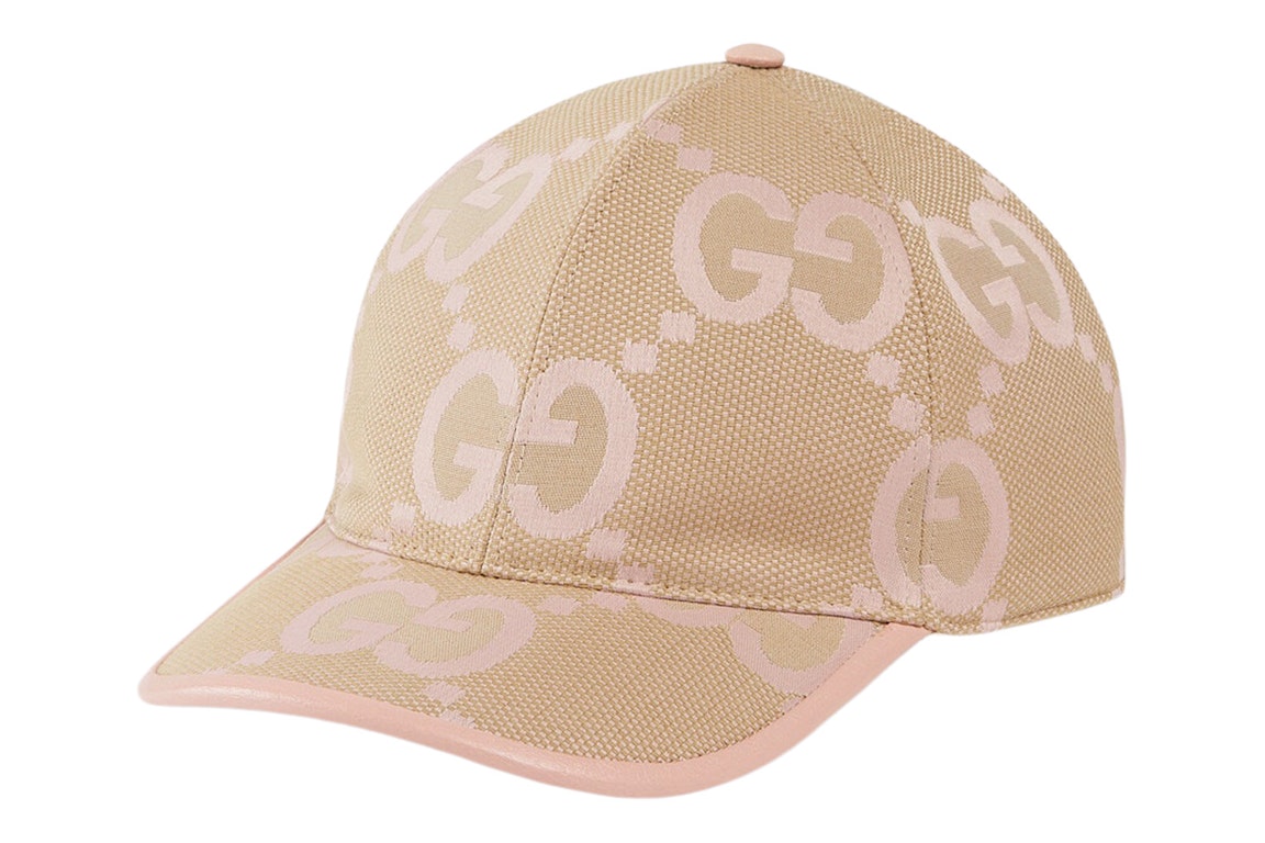 Pre-owned Gucci Jumbo Gg Baseball Hat Beige/light Pink
