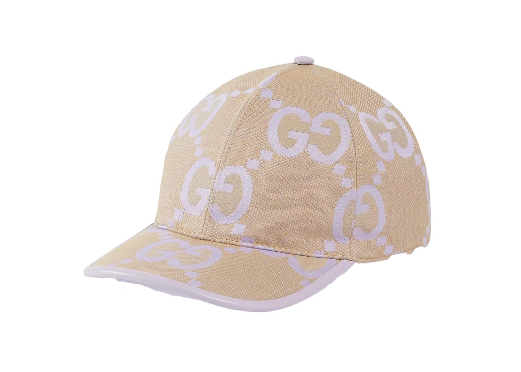 Pre-owned Gucci Jumbo Gg Baseball Hat Beige/lilac