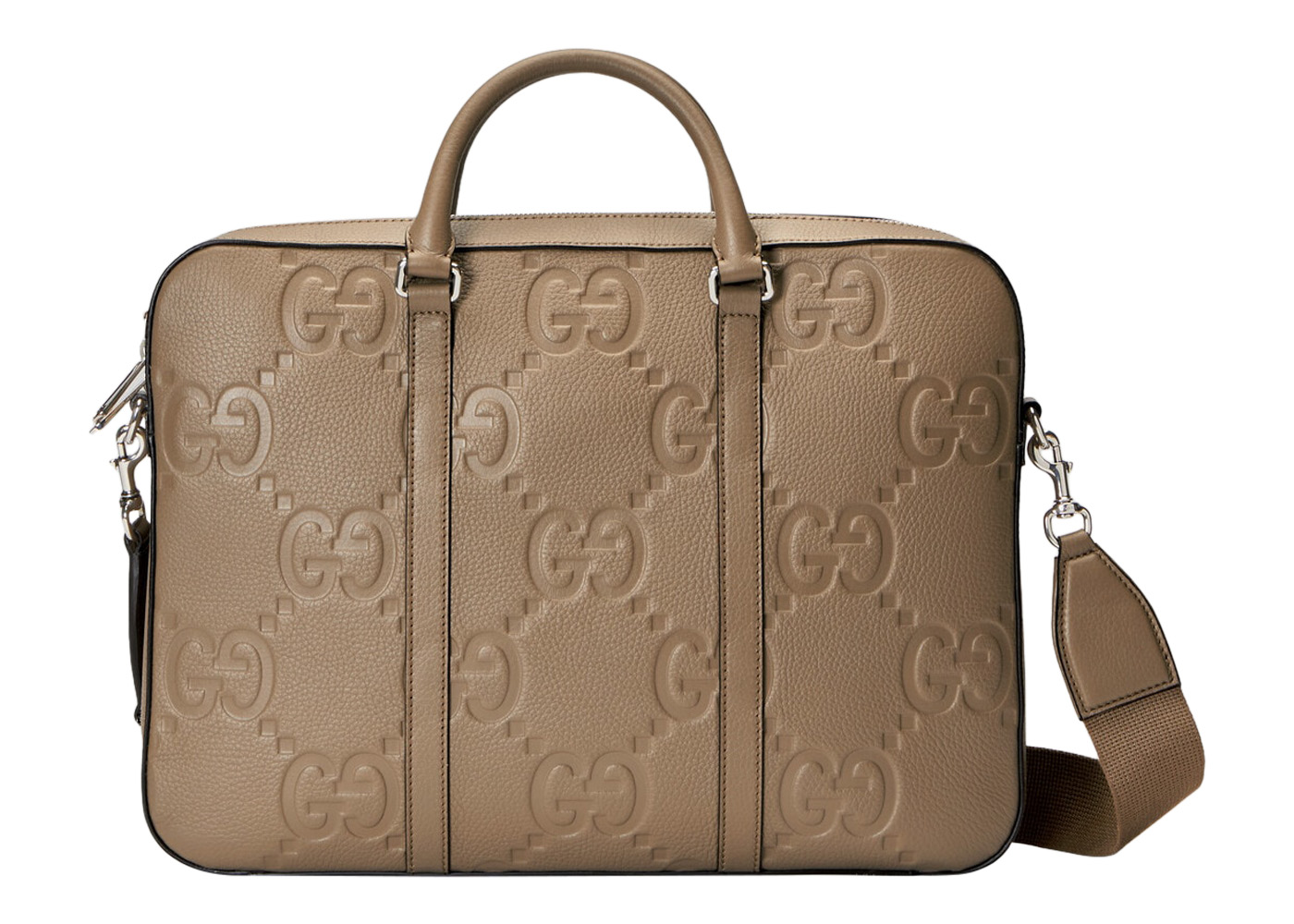 Gucci Jumbo GG Briefcase Taupe in Leather with Silver-tone - US