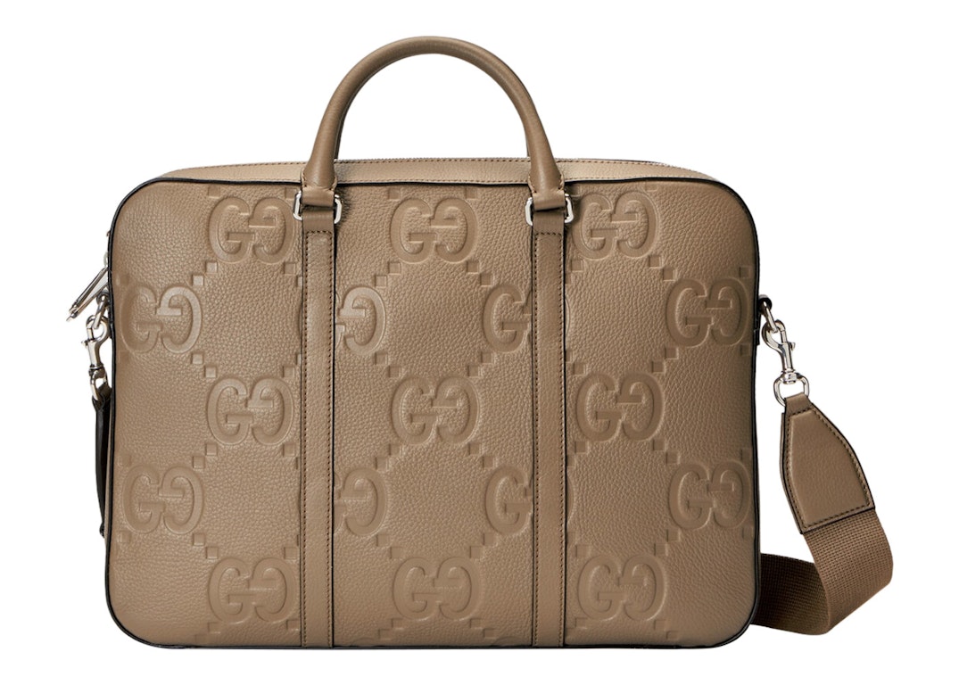 Pre-owned Gucci Jumbo Gg Briefcase Taupe