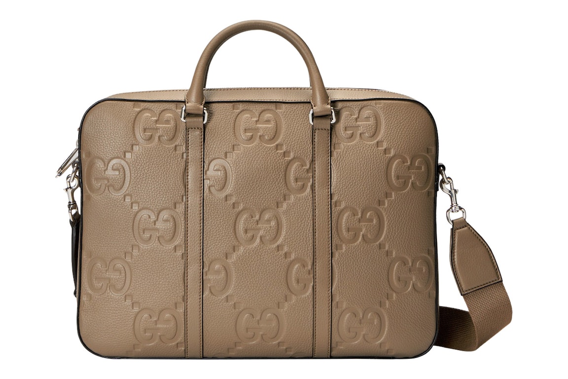 Pre-owned Gucci Jumbo Gg Briefcase Taupe