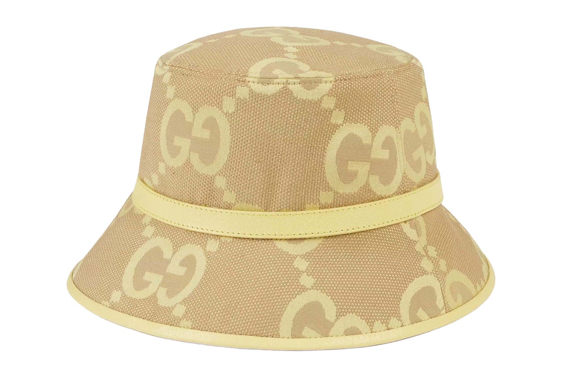 Pre-owned Gucci Jumbo Gg Bucket Hat Beige/light Yellow