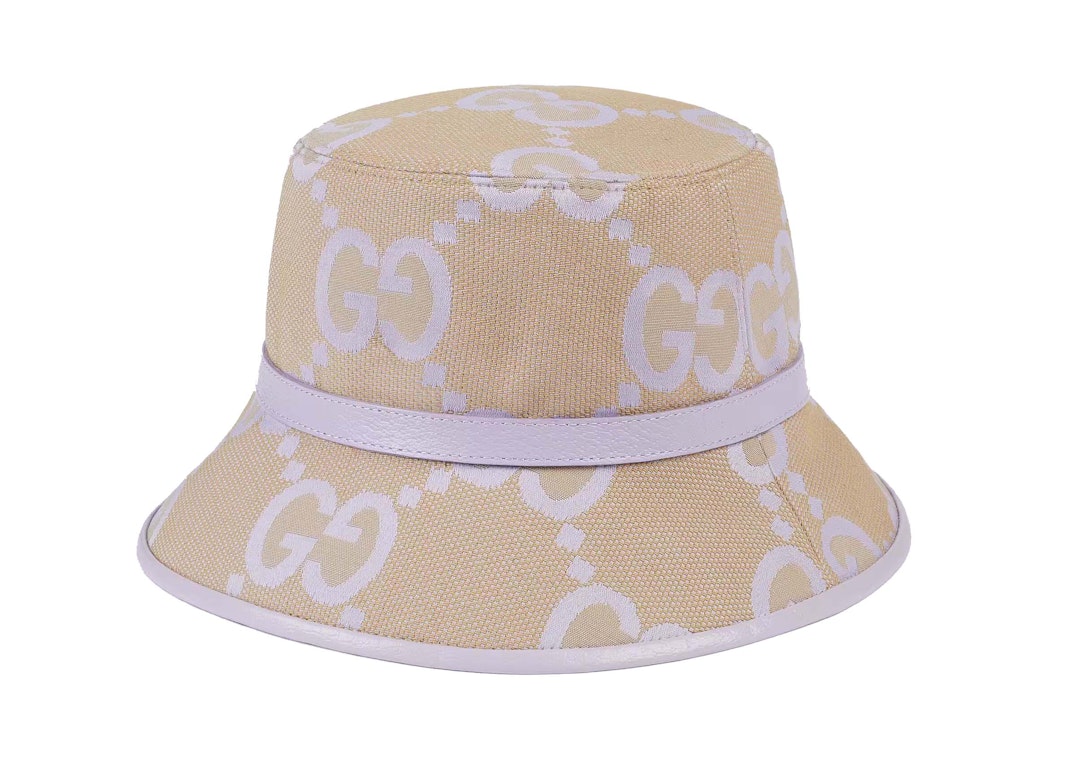 Pre-owned Gucci Jumbo Gg Bucket Hat Beige/lilac