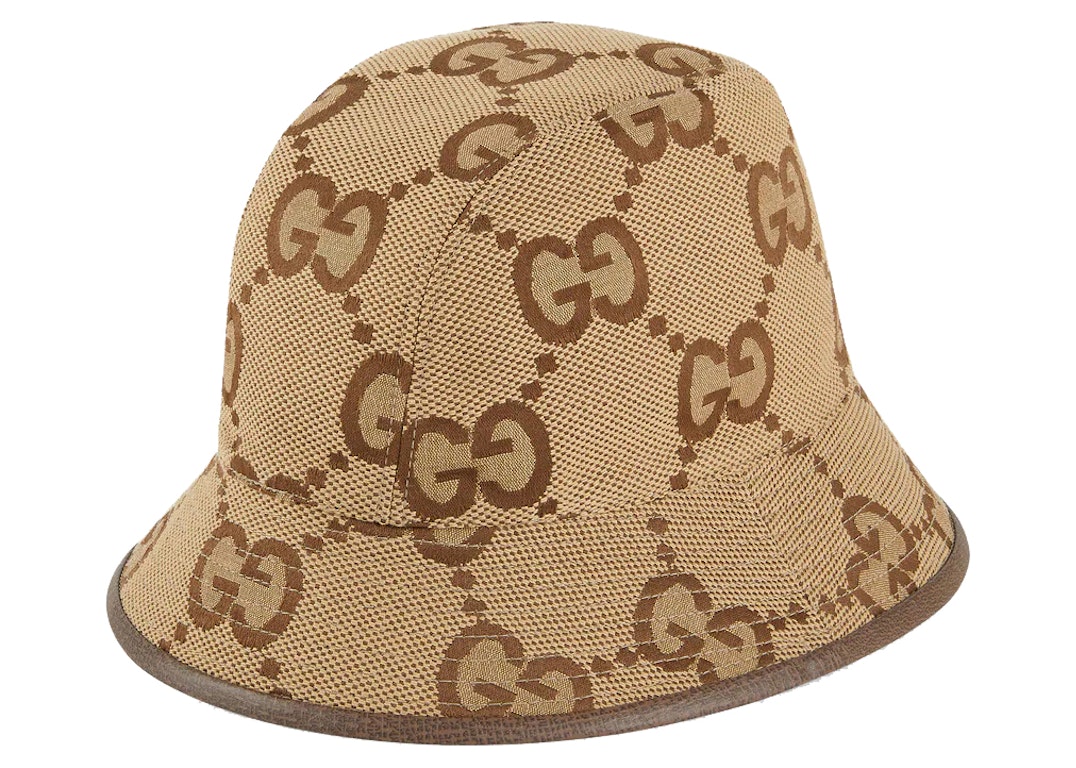 Pre-owned Gucci Jumbo Gg Canvas Bucket Hat Camel/ebony