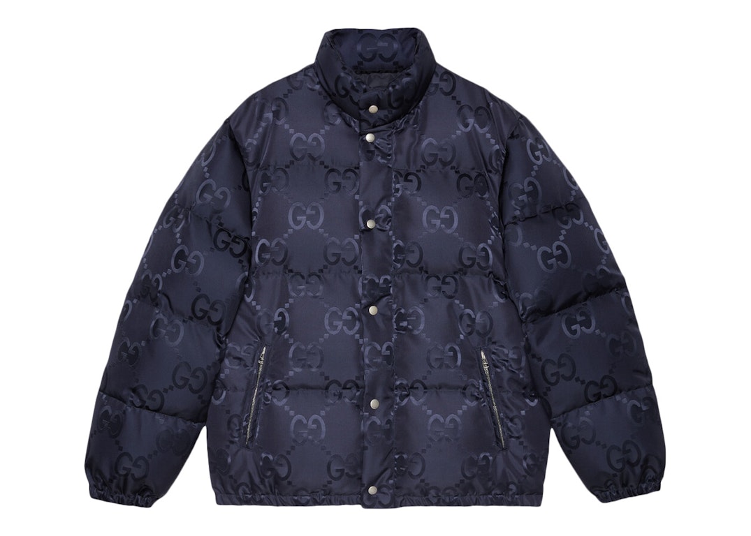 Pre-owned Gucci Jumbo Gg Canvas Down Jacket Navy