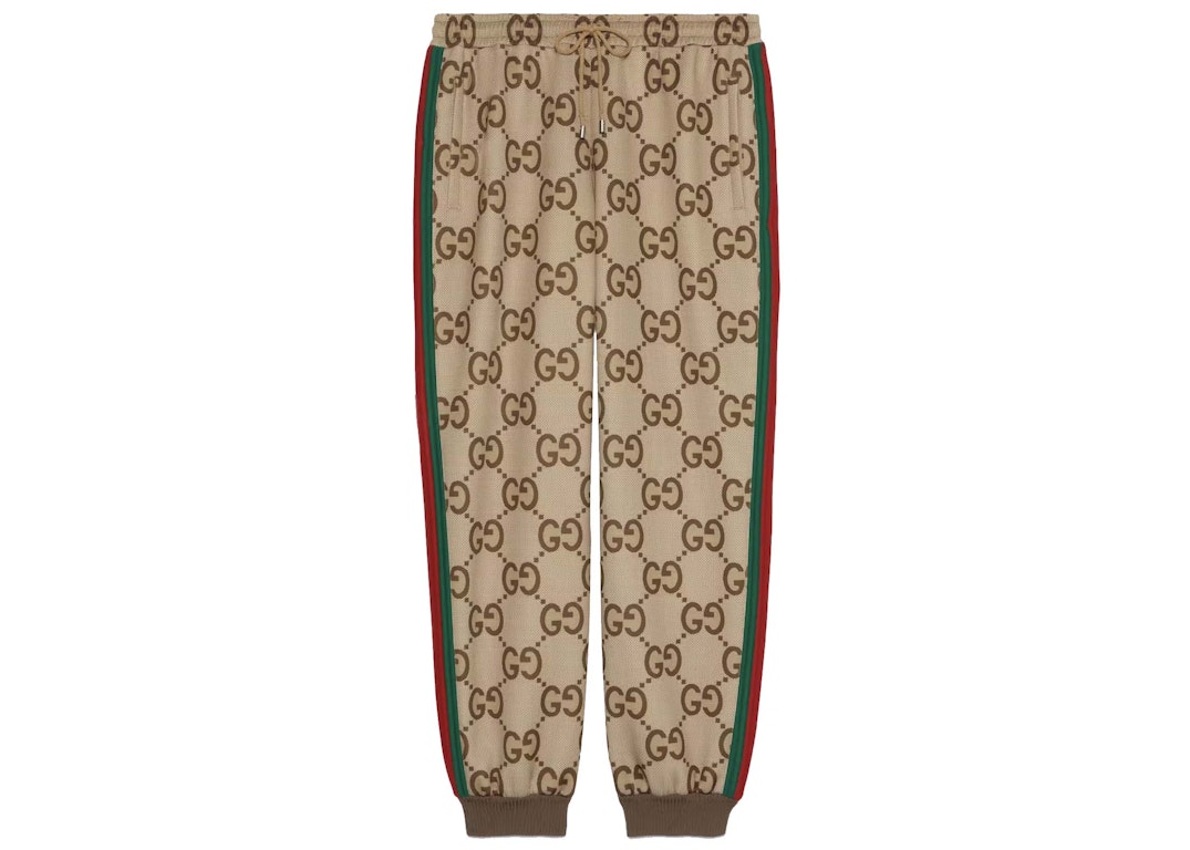 Pre-owned Gucci Jumbo Gg Jogging Pant With Web Beige/ebony