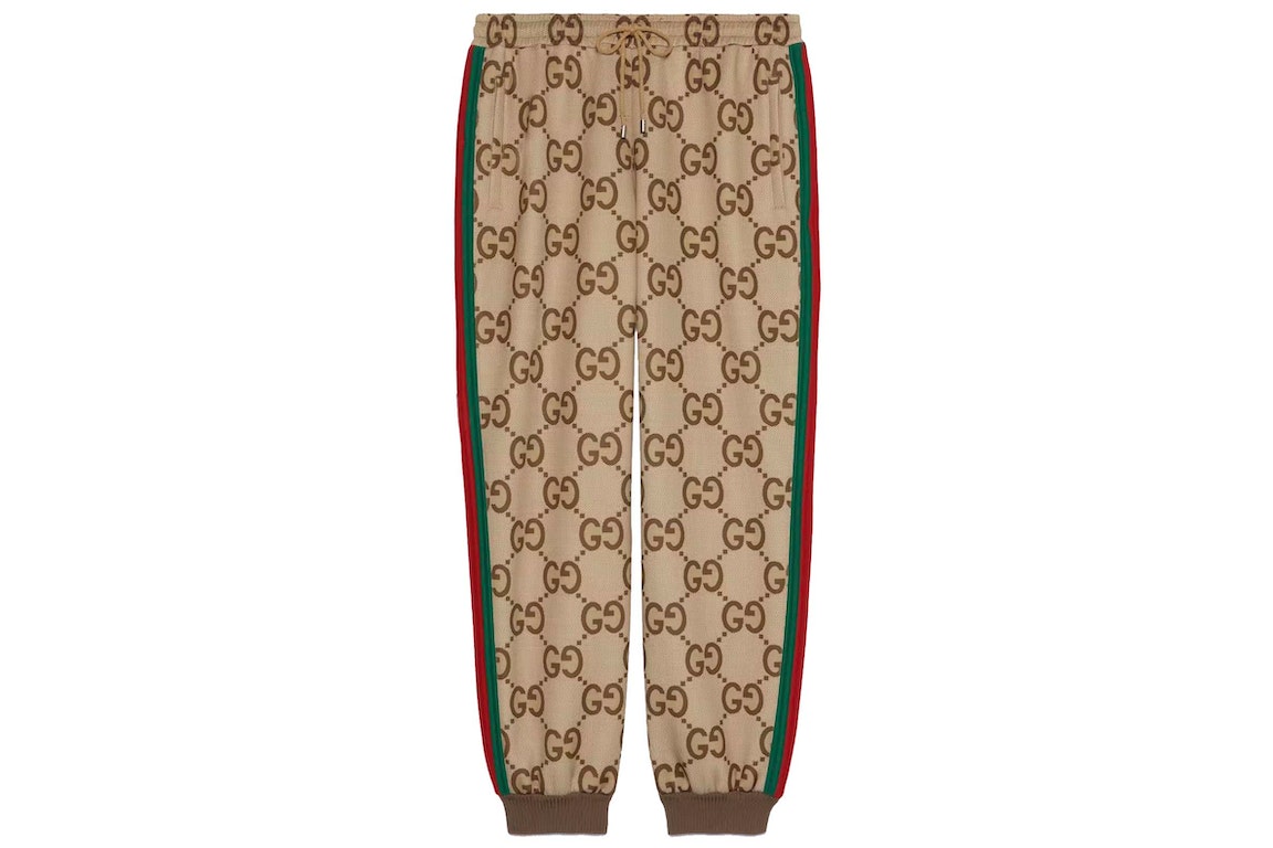 Pre-owned Gucci Jumbo Gg Jogging Pant With Web Beige/ebony