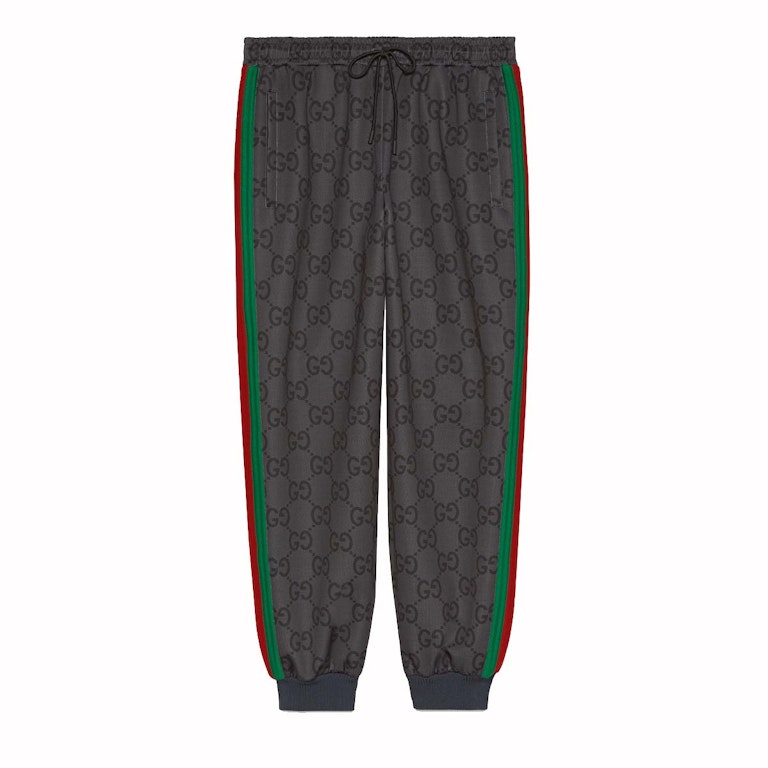 Pre-owned Gucci Jumbo Gg Jogging Pant With Web Grey/dark Grey