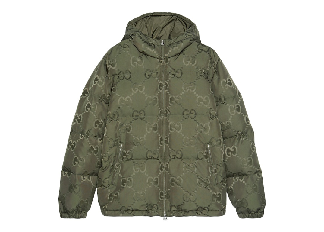 Pre-owned Gucci Jumbo Gg Nylon Canvas Goose-down Jacket Green