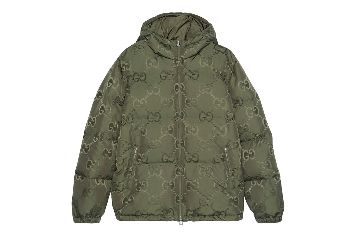 Pre-owned Gucci Jumbo Gg Nylon Canvas Goose-down Jacket Green