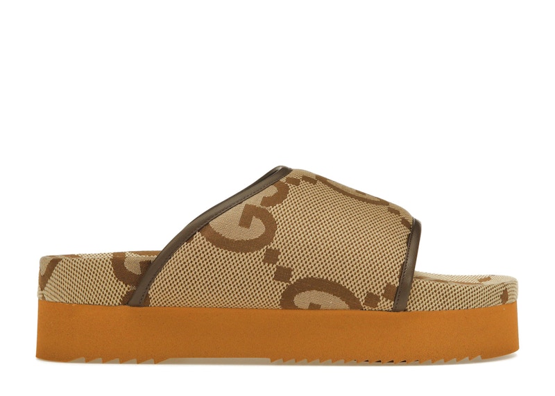 Pre-owned Gucci Jumbo Gg Platform Slide Monogram (women's) Sneakers In Camel/ebony