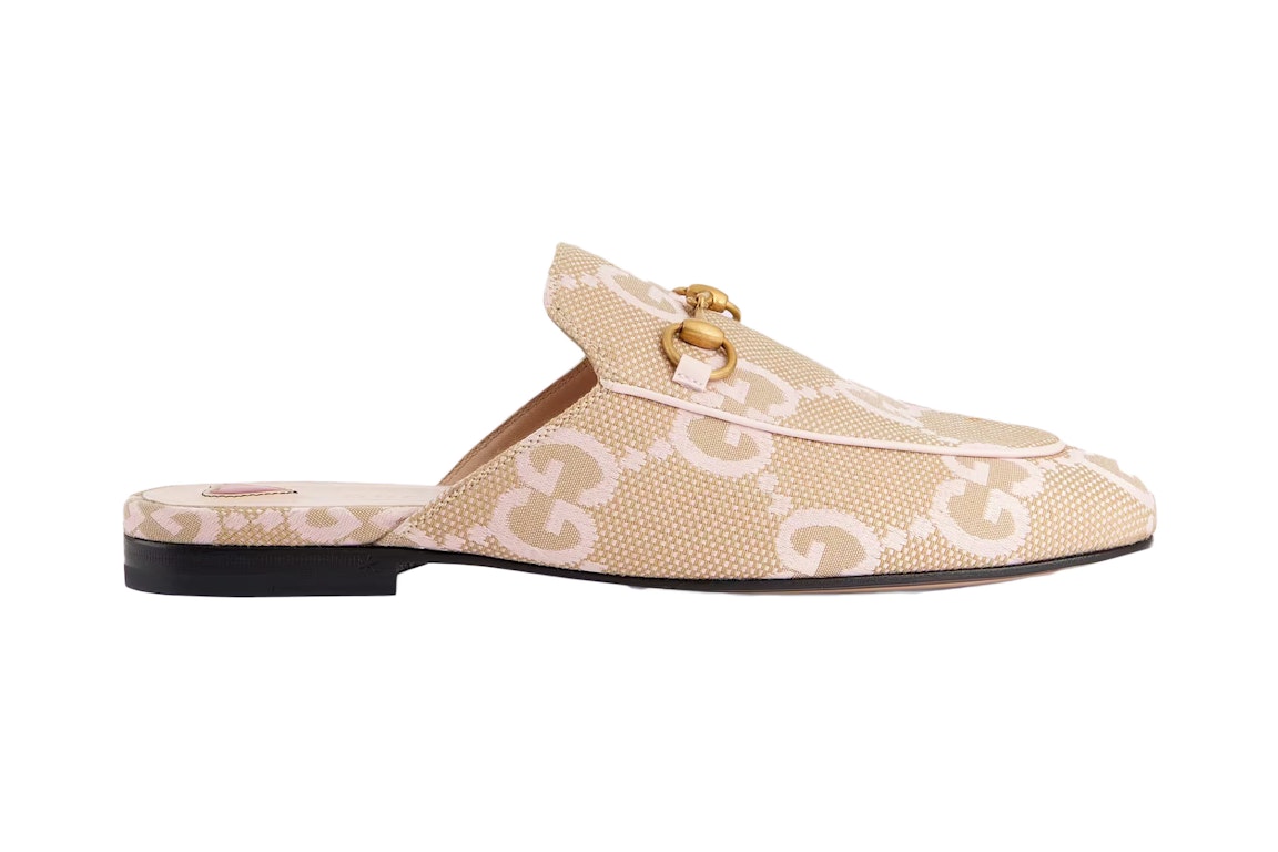 Pre-owned Gucci Jumbo Gg Princetown Slipper Beige Light Pink Canvas In Beige/light Pink