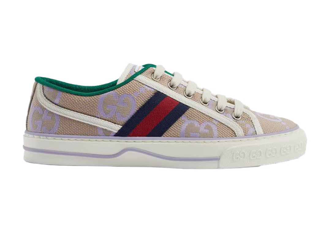 Pre-owned Gucci Jumbo Gg Tennis 1977 Beige Lilac Canvas In Beige/lilac/navy