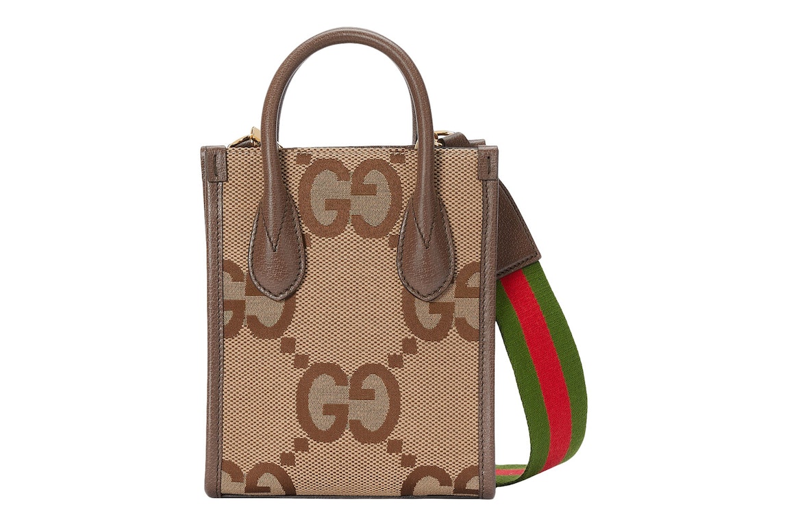 Pre-owned Gucci Jumbo Gg Tote Bag Mini Camel/ebony
