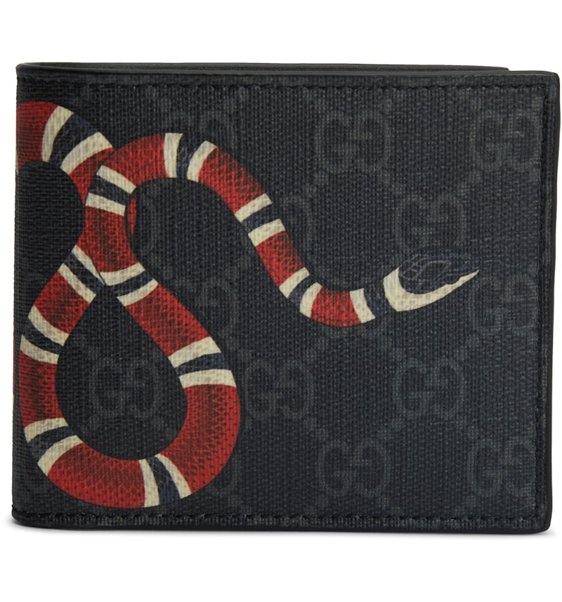 Gucci Kingsnake Wallet GG Supreme (8 Card Slots) Black in Canvas US