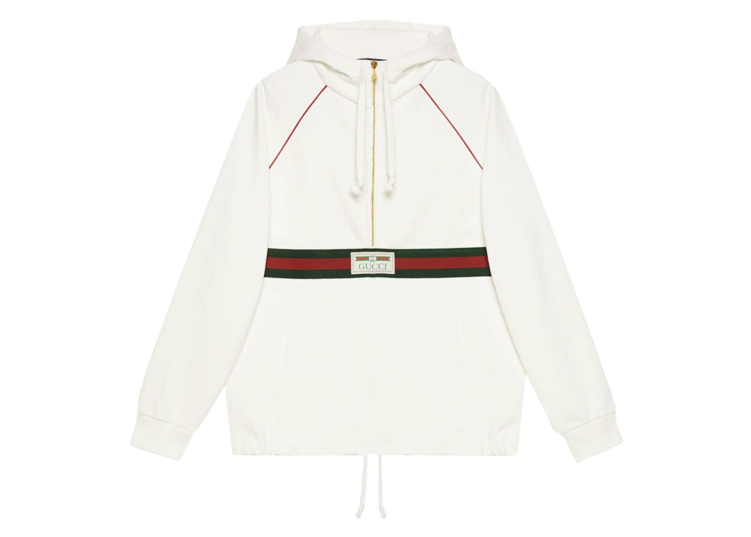 Pre-owned Gucci Label Cotton Canvas Windbreaker Jacket White