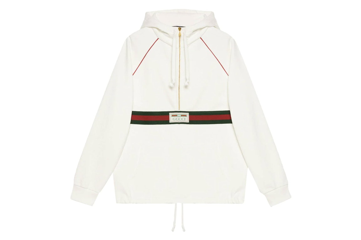 Pre-owned Gucci Label Cotton Canvas Windbreaker Jacket White