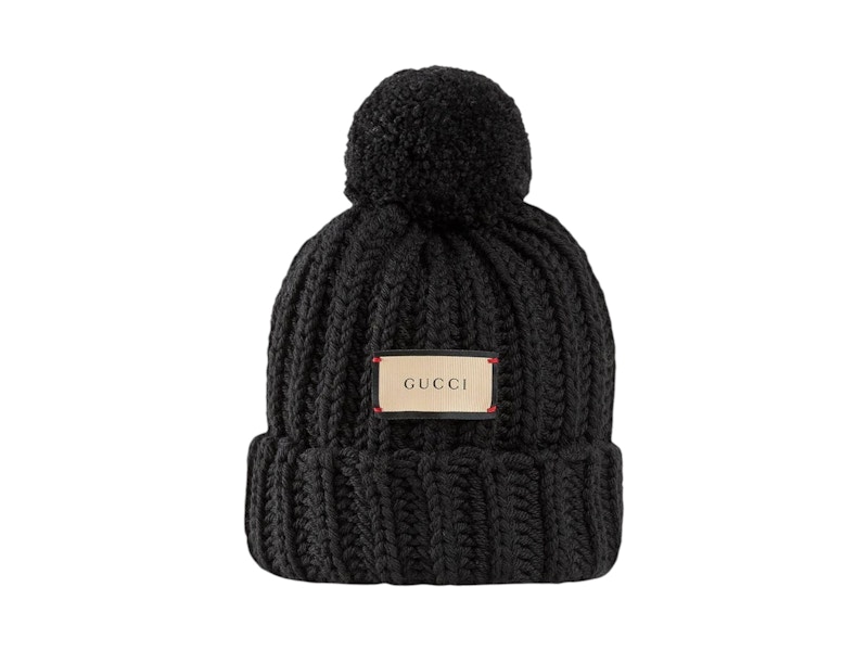 Gucci Label Knit Beanie Black - US