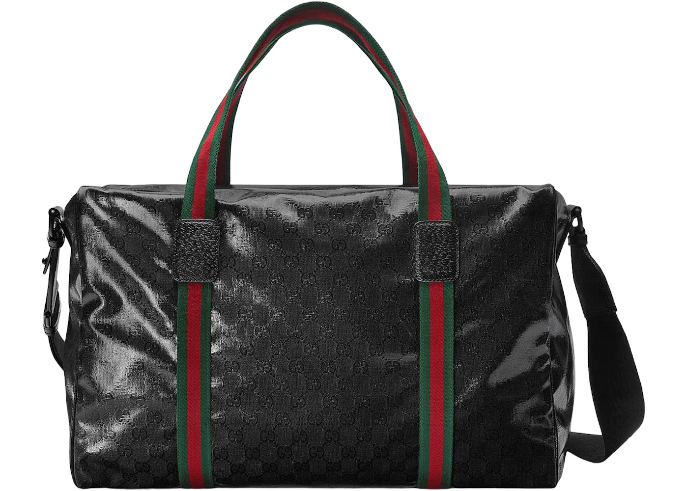 Gucci Large Duffle Bag with Web Black in Crystal Canvas - US