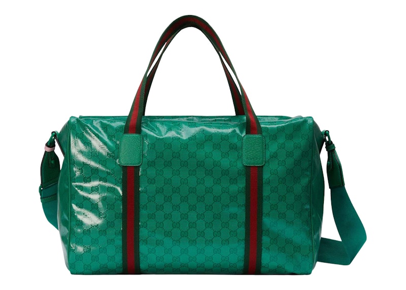 Gucci Large Duffle Bag with Web Green in Crystal Canvas - US