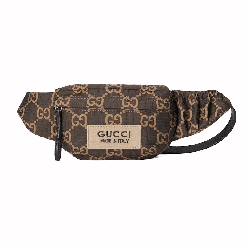 Gucci Large GG Polyester Belt Bag Ebony Beige in Recycled Polyester with Silver tone GB