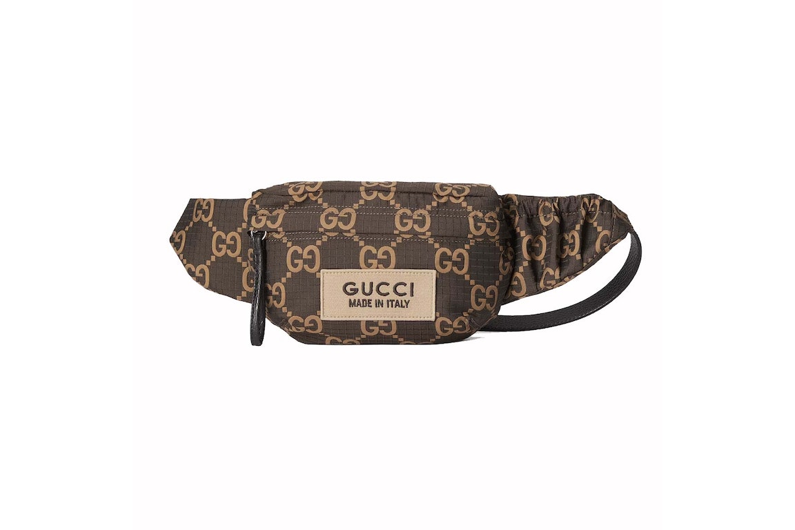 Pre-owned Gucci Large Gg Polyester Belt Bag Ebony/beige