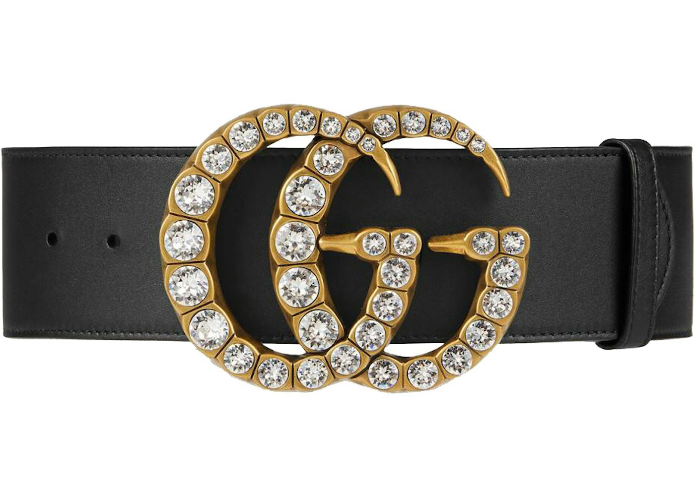 Gucci Leather Belt with Crystal Double G Buckle 1.5 Width Black in