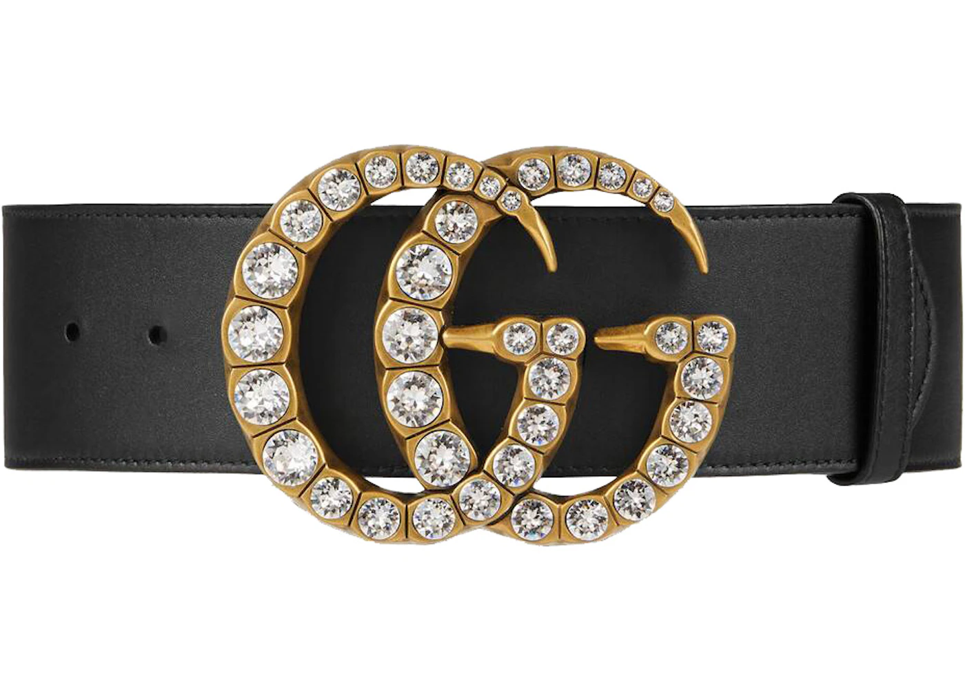 Gucci Leather Belt with Crystal Double G Buckle 1.5 Width Black in Calfskin  with Gold-tone - US