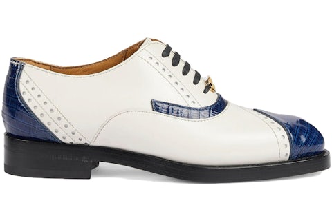 Gucci Chaussures à lacets en cuir Blanc/Bleu (femme) Style