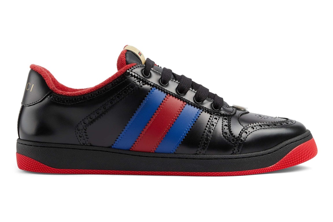 Pre-owned Gucci Leather Screener Sneaker Black Blue Red In Black/blue/red