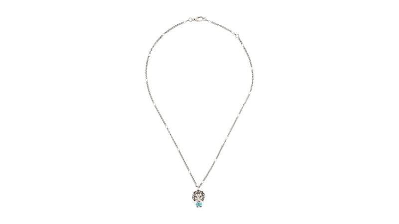 Women's Gucci Lion Head CrystalEmbellished Necklace in Silver