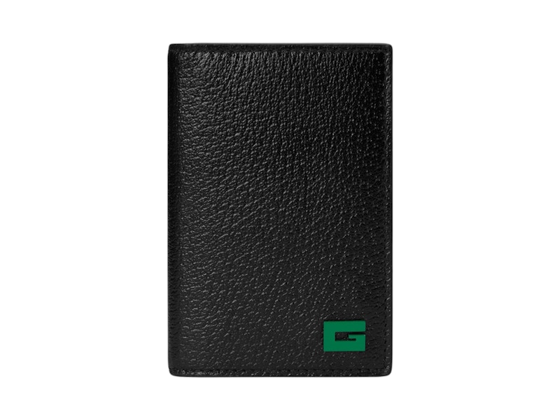 Pre-owned Gucci Logo G Bifold Long Card Holder In Black/green In Multi