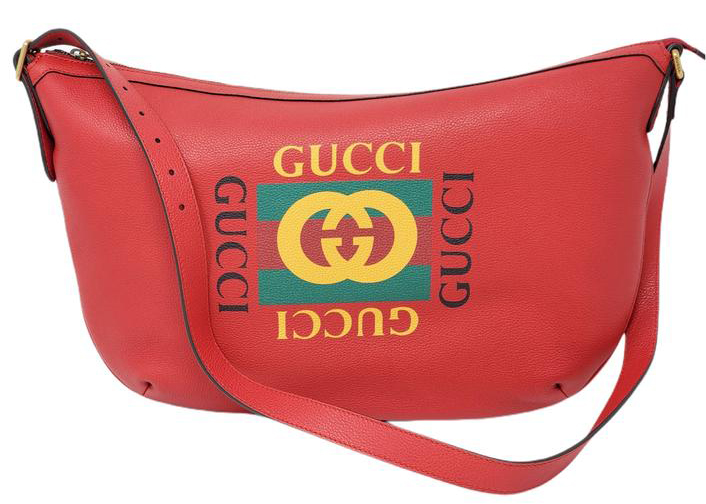 Gucci Logo Half Moon Hobo Shoulder Bag Hibiscus Red in Leather 