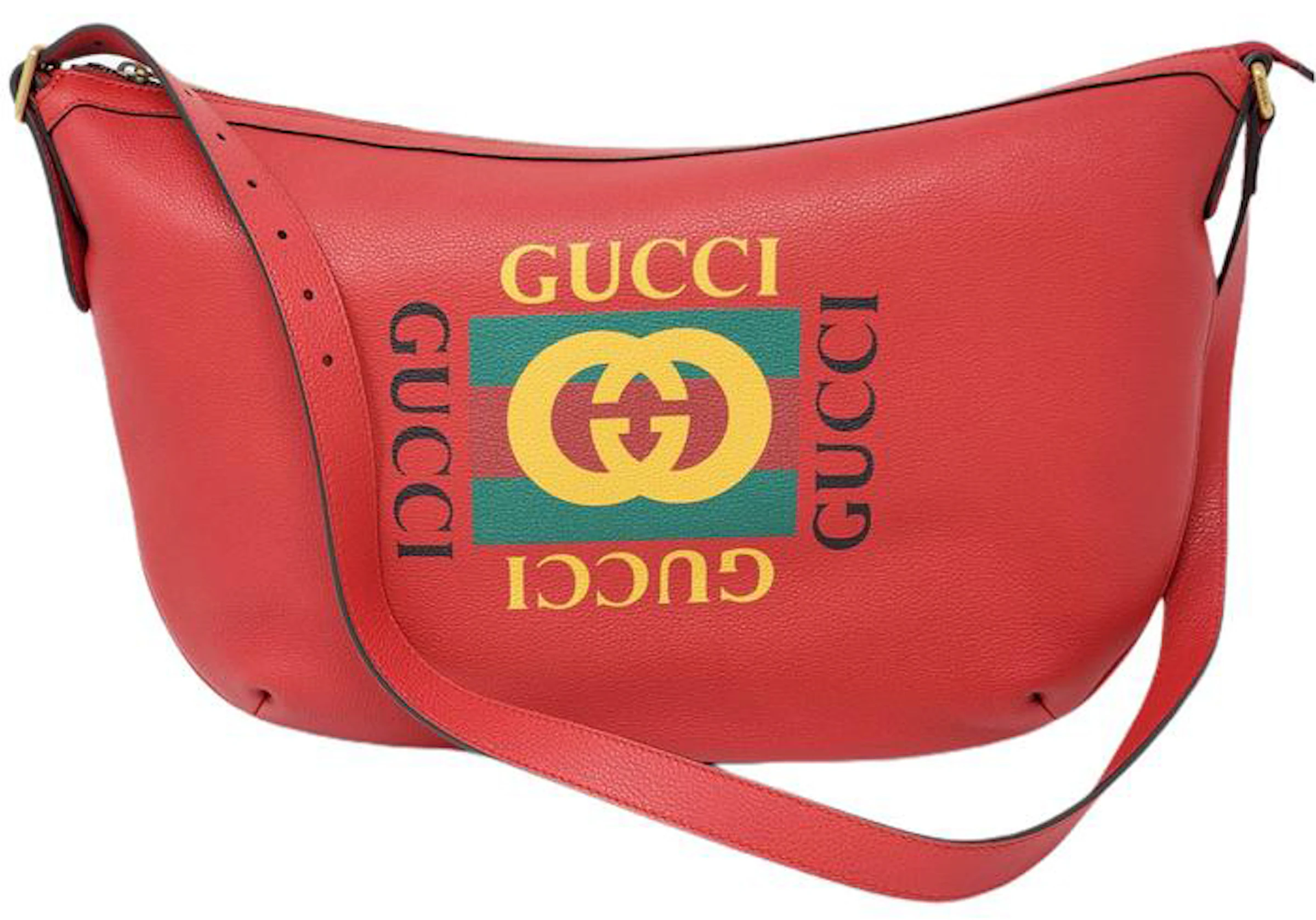 Gucci Logo Half Moon Hobo Shoulder Bag Hibiscus Red in Leather with  Gold-tone - US