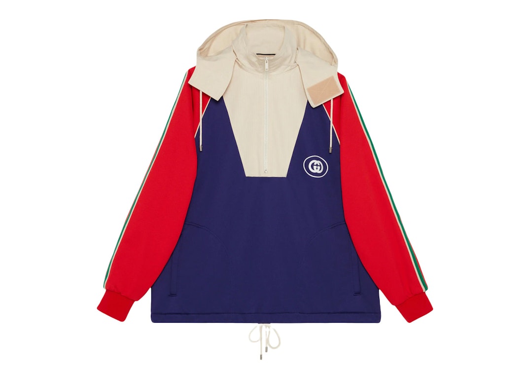 Pre-owned Gucci Logo Half Zip Jacket Blue Red White