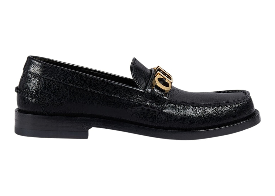 Pre-owned Gucci Logo Loafers Black Leather In Black/gold