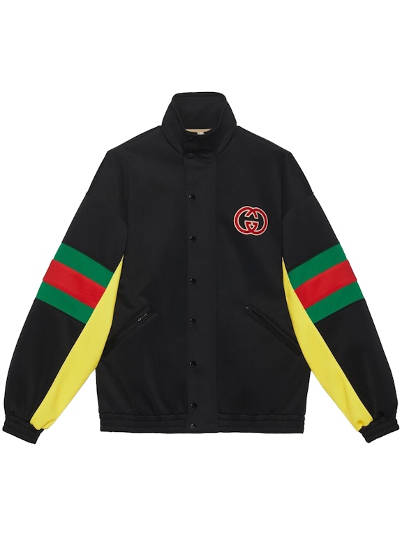 Pre-owned Gucci Logo-patch Web-motif Jacket Black/multi
