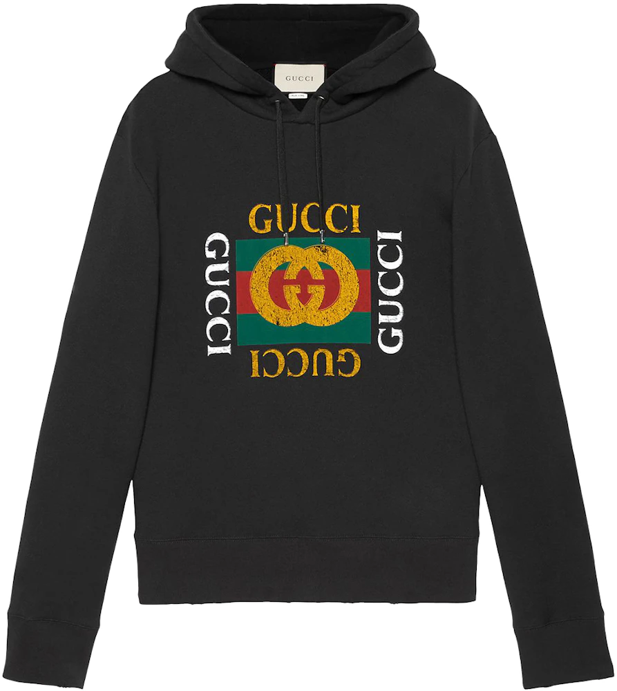 Gucci Logo Print Hoodie Black/Multi Men's - US
