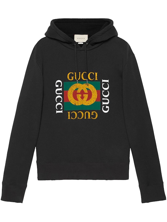 Pre-owned Gucci Logo Print Hoodie Black/multi