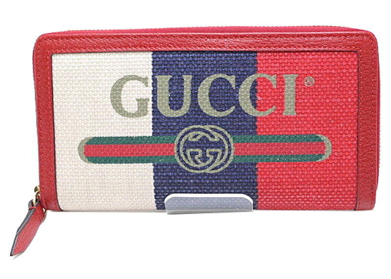 Gucci Logo Print Round Zipper Wallet Red in Canvas/Leather - US