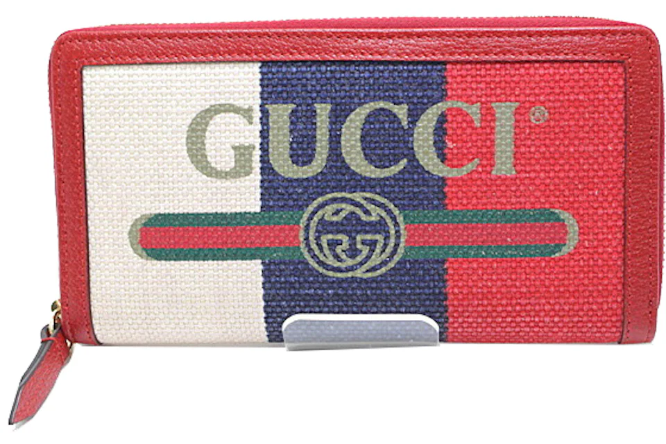 Gucci Logo Print Round Zipper Wallet Red in Canvas/Leather - US