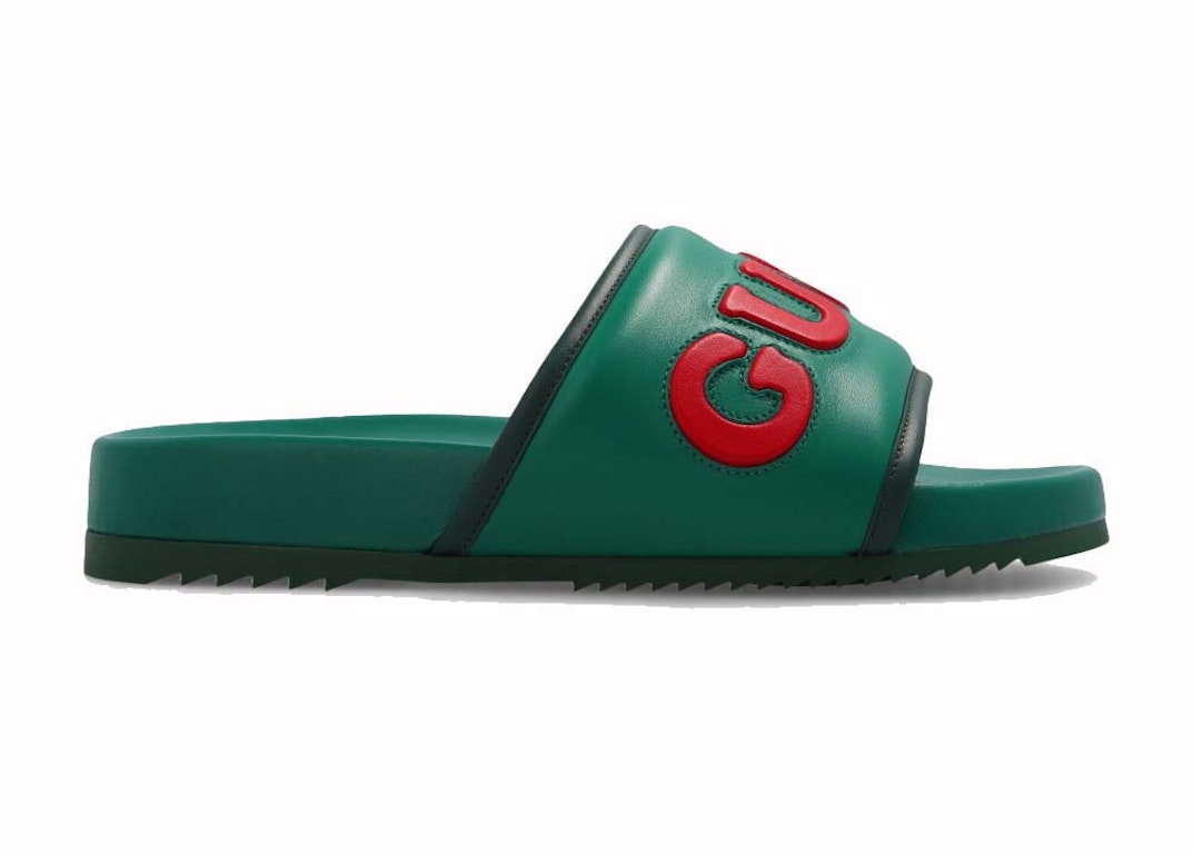 Pre-owned Gucci Logo Slide Green