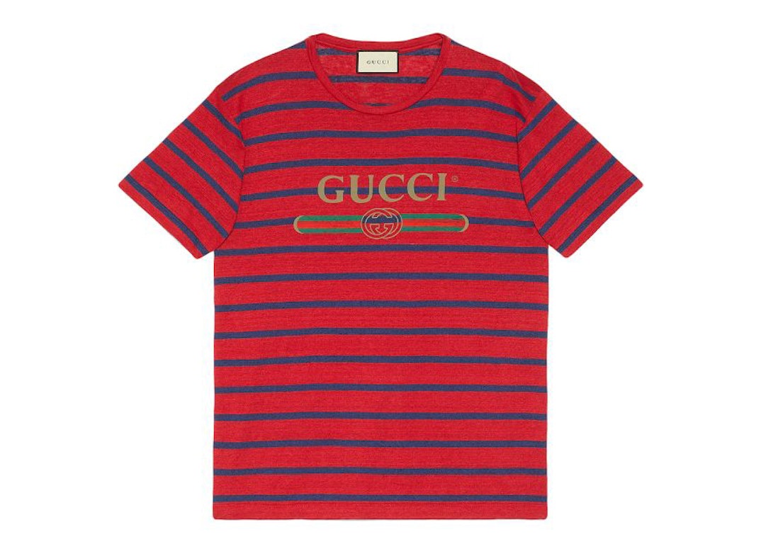 Pre-owned Gucci Logo Striped T-shirt Red