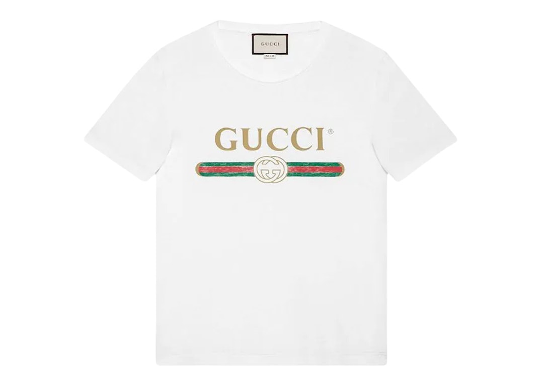 Pre-owned Gucci Logo Washed Print T-shirt White