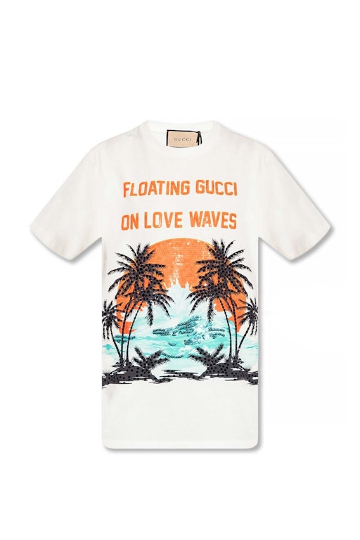 Pre-owned Gucci Love Waves Oversized T-shirt White Multi