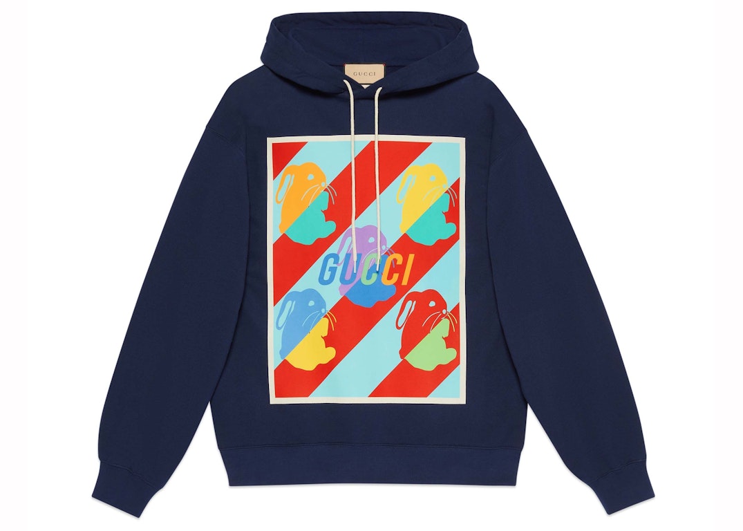 Pre-owned Gucci Lunar New Year Bunny Print Hooded Sweatshirt Navy