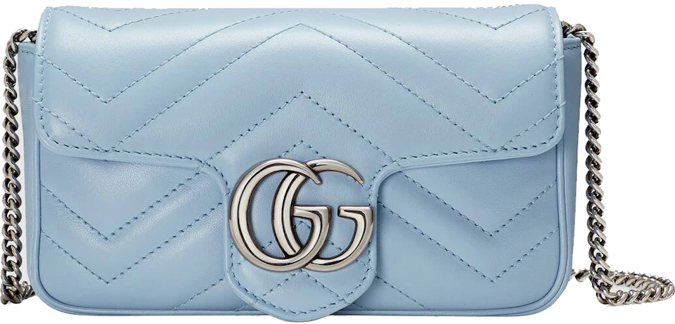 skolde mager Skrøbelig Gucci GG Marmont Matelasse Super Mini Bag Pastel Blue in Leather with  Silver-tone