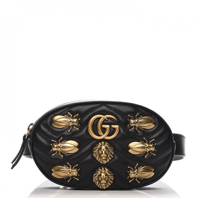 Gucci - GG Marmont Animal Studs Leather Belt Bag Black 85