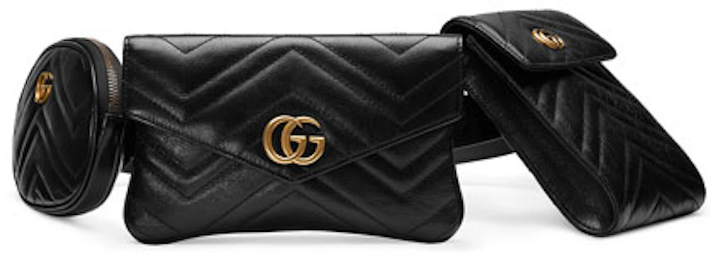 Gucci Marmont Mini Belt Bag Black Matelasse 100% Leather Size 85